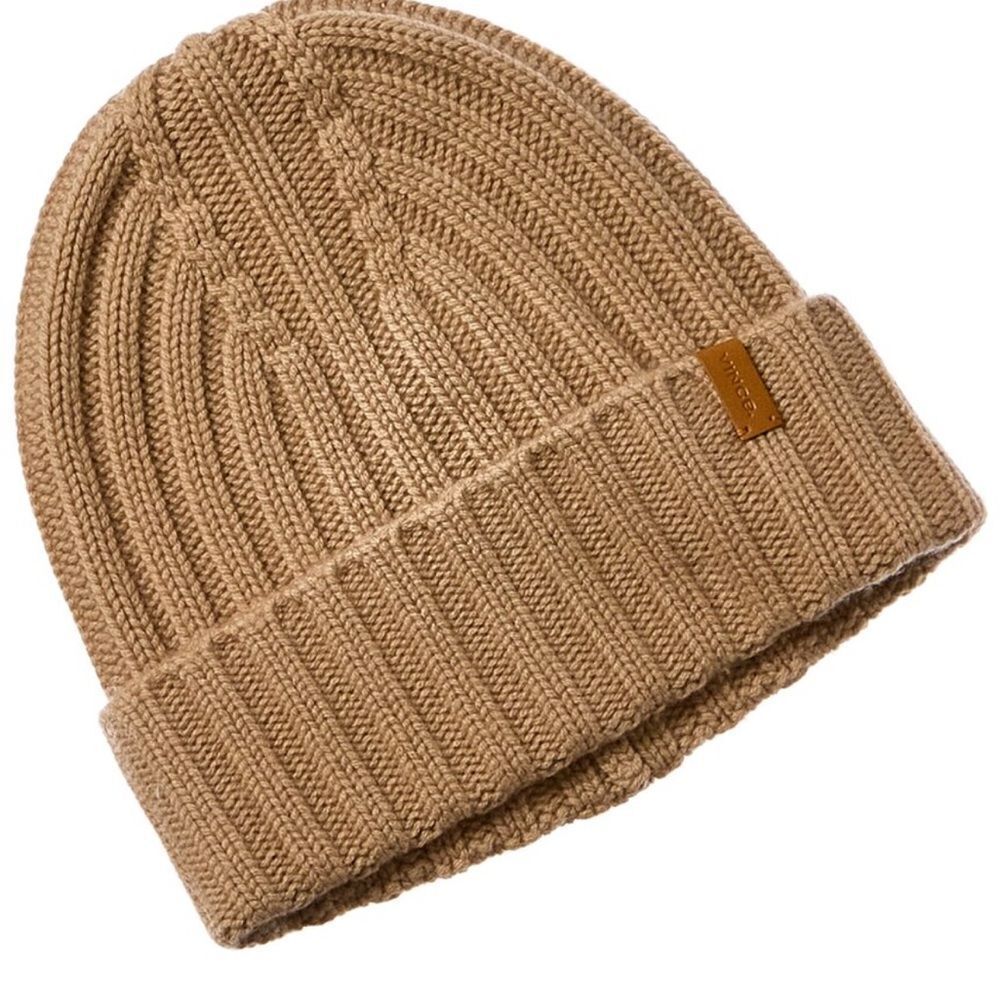 VINCE SHAKER STITCH BEANIE WOOL AND CASHMERE CAMEL OS UNISEX NWT